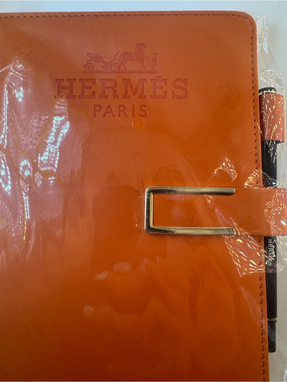 Hermès Notebook Planner Agenda & Pen Orange Leather, Hermès VIP Gift